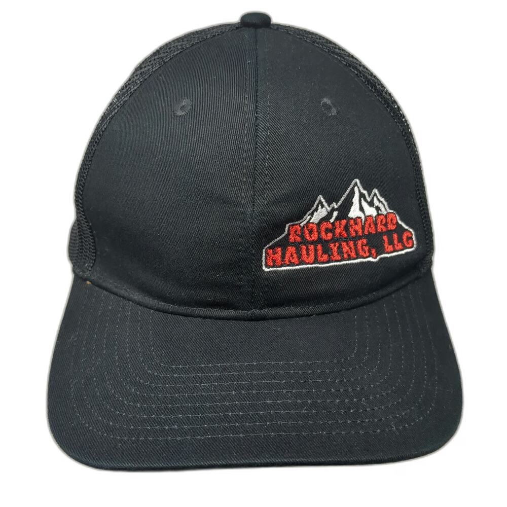 Port Authority Trucker Hat Black One Size Rockhard Hauling LLC Mountain Snapback
